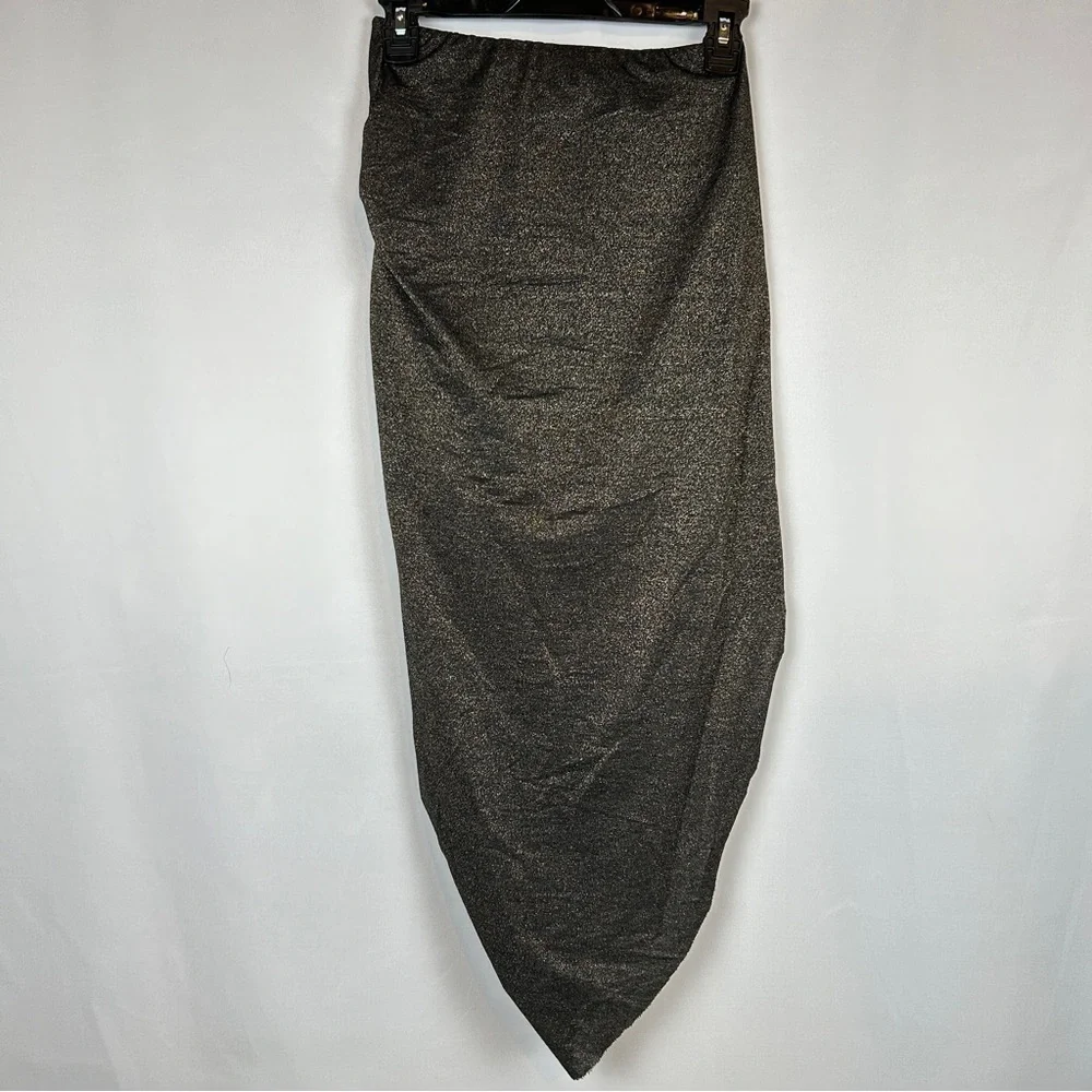 H&M Divided Gold Glitter Black Asymmetric Ruched Elastic Pull On Skirt Size 4